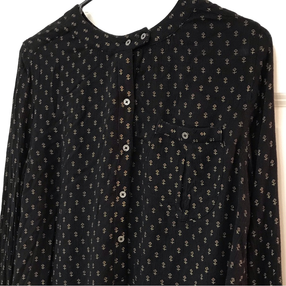 Free People Boho Tunic Blouse Printed Oversized High Low Black Small - Picture 5 of 10